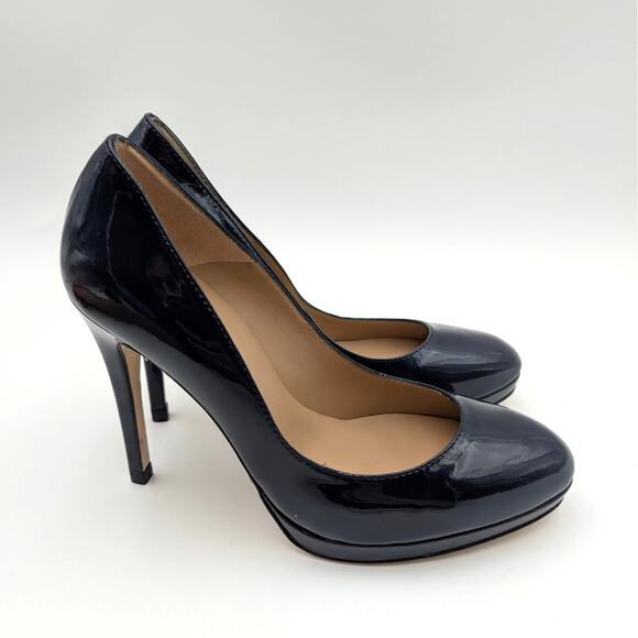 LK Bennett Stila Patent Leather Heel Courts Women's Navy Blue Size US7.5 EU38 - Picture 3 of 10